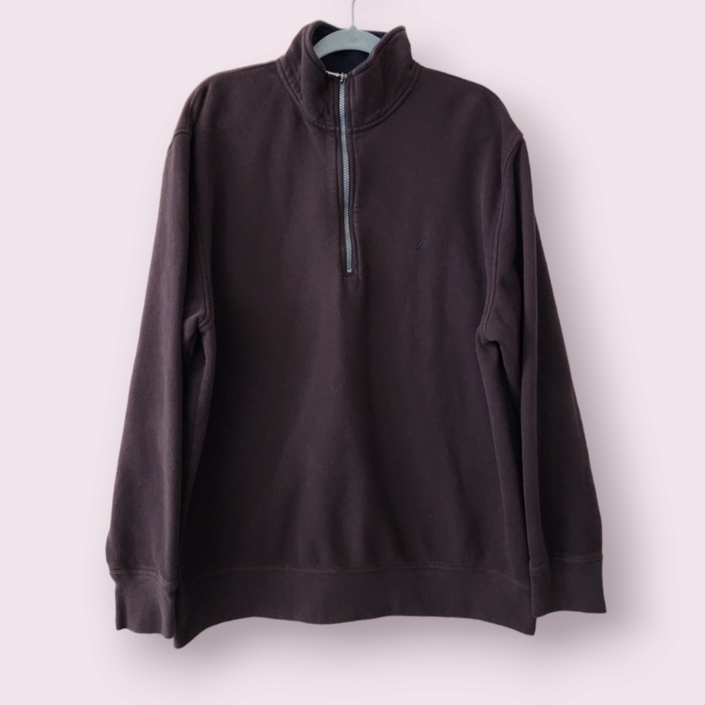 Nautica Quarter Zip Mock Neck Pullover Sweater Mens Size XXL Brown